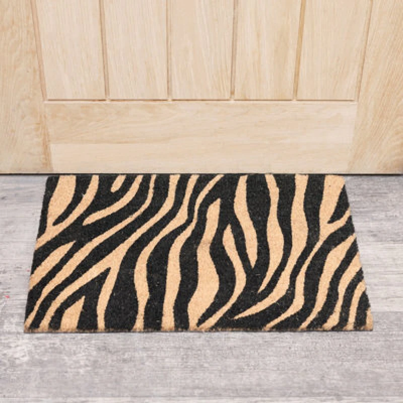 Image of Melody Maison Black & Natural Zebra Print Coir Door Mat Black unisex