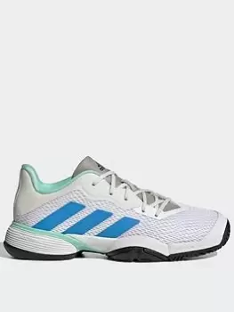 Image of adidas Barricade Tennis Shoes, White/Blue, Size 5.5 Older
