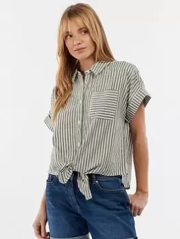 Image of Barbour Betony Linen Mix Shirt - Green Stripe, Green, Size 18, Women