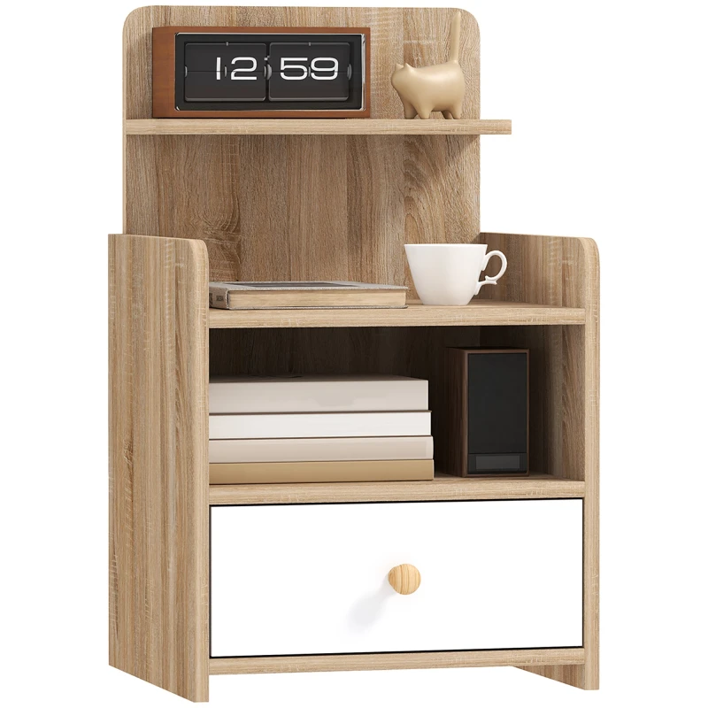 Image of HOMCOM Bedside Table with Drawer for Bedroom - Living Room - Natural Wood Effect TJ Hughes 5063603927933