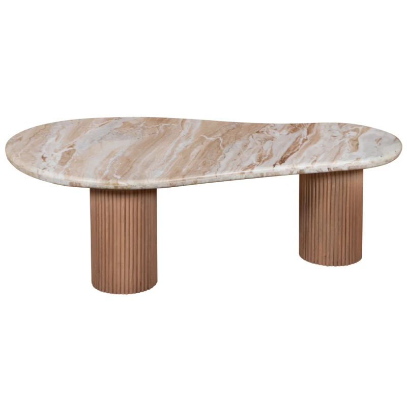 Image of Indian Hub Ashford Natural Marble & Wood Pedestal Coffee Table