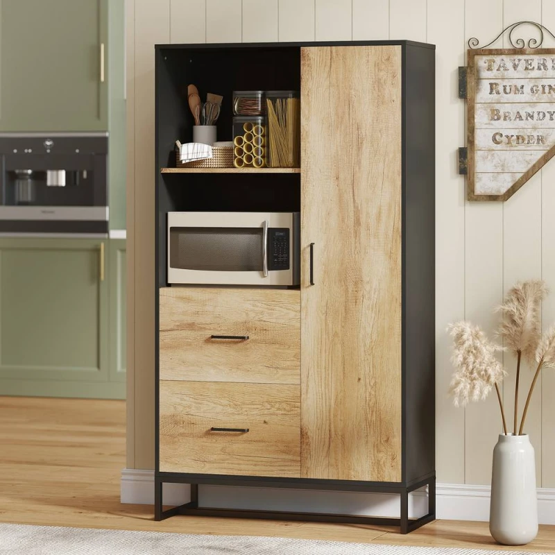 Image of HOMCOM Storage Cabinet, Kitchen Pantry Cupboard with Drawers, Shelves in Natural Natural Unisex
