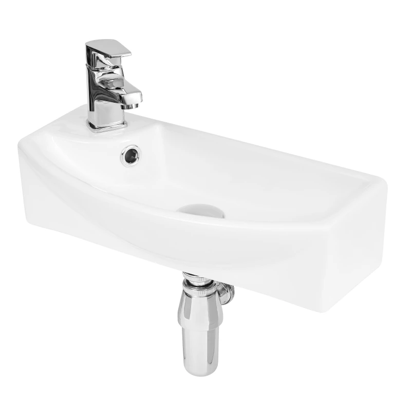 Image of Balterley Compact Wall Hung Right Hand Round Ceramic 1 Tap Hole Vessel 450mm White