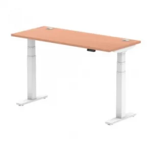 Image of Air 1400 x 600mm Height Adjustable Desk Beech Top Cable Ports White Leg