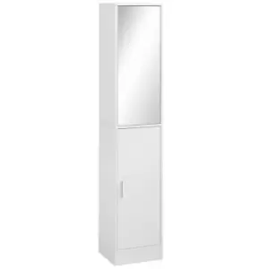 Image of Kleankin Tall Mirrored Bathroom Cabinet Tallboy Unit With Adjustable Shelf - White