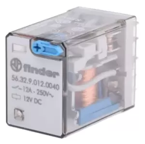 Image of Finder, 12V dc Coil Non-Latching Relay DPDT, 12A Switching Current Plug In, 2 Pole, 56.32.9.012.0040
