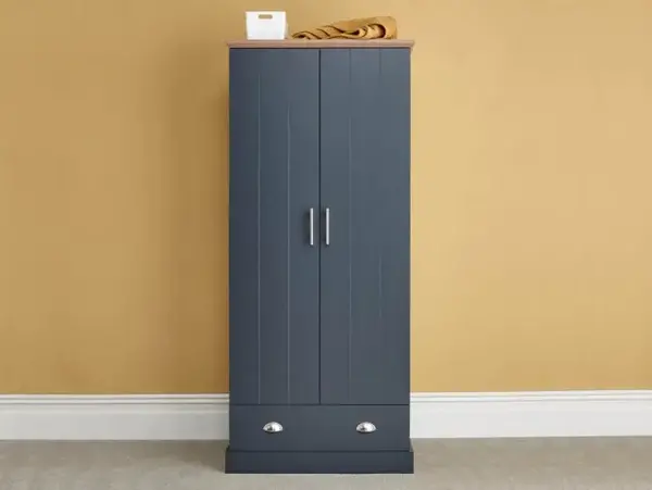 Image of GFW Kendal Slate Blue and Oak 2 Door 1 Drawer Double Wardrobe