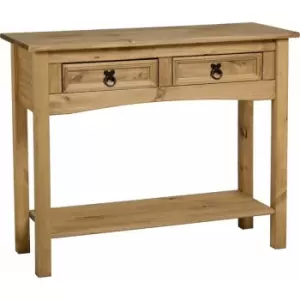 Image of Seconique Corona Mexican Pine Console Table with Shelf and 2 Drawers