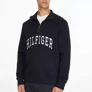 Image of Tommy Hilfiger Arch Logo Organic Cotton-Blend Half-Zip Sweatshirt - M