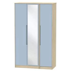Image of Robert Dyas Barquero Ready Assembled Tall 3-Door Mirrored Wardrobe- Pine/Denim