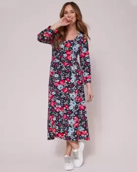 Image of Cotton Traders Womens Essential Jersey Print Midi Dress in Blue