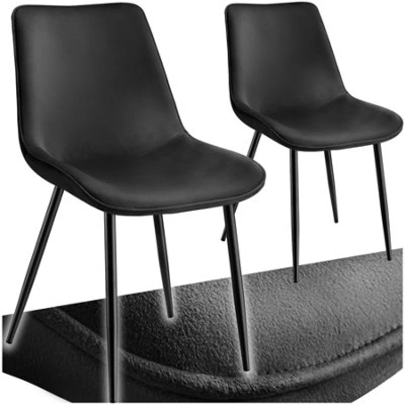 Image of Tectake Set Of 2 Dining Chair Monroe - Padded, Velvet Look, Ergonomic Seat, Black Steel Legs - Black
