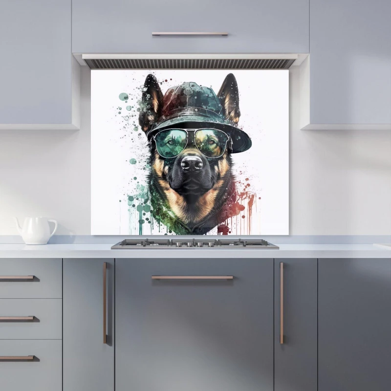Image of Warren Reed - Designer German Shepherd Splashart Kitchen Splashback Size: 900mm x 750mm Multicolor Unisex 900mm x 750mm
