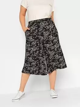 Image of Yours Flower Stretch Jersey Culotte, Black, Size 14, Women