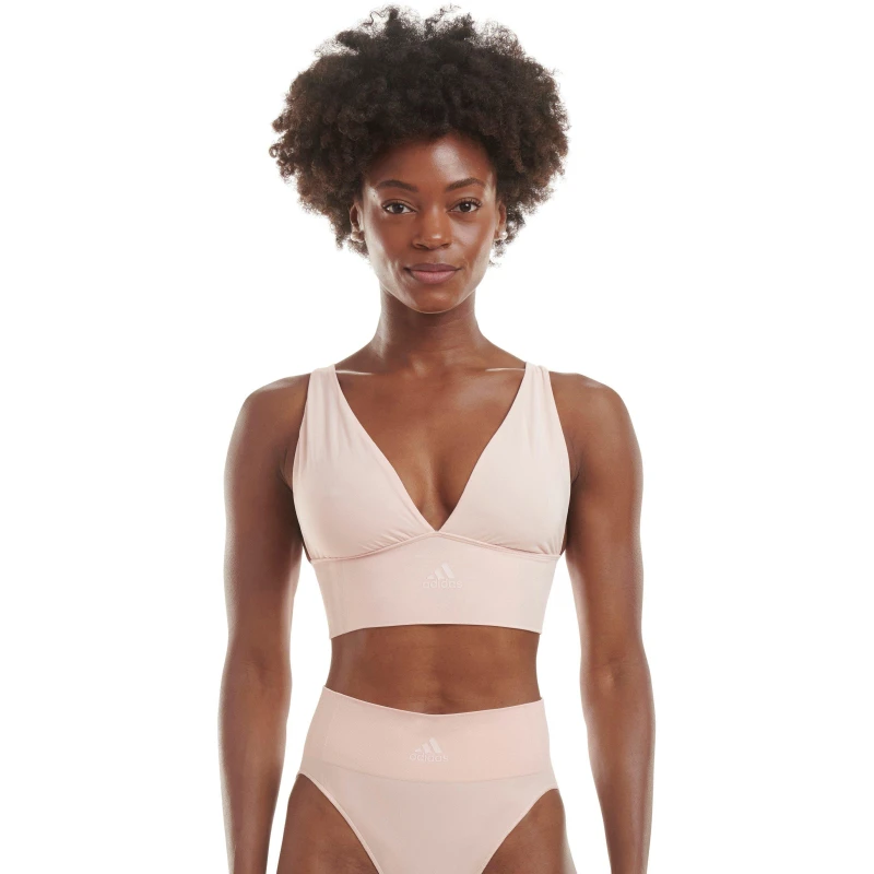 Image of adidas Sport Active Seamless Micro Stretch Long Line Plunge Bra - Beige Beige 8