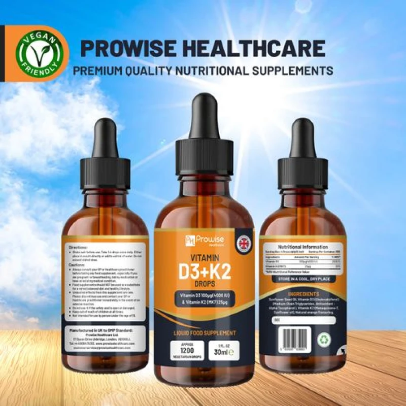 Image of Prowise Healthcare Vitamin D3 4000iu + K2 MK7 25µg Orange Liquid Drops 30ml None unisex