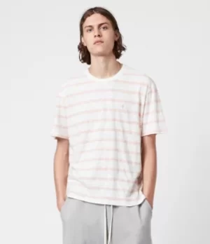 Image of AllSaints Mens Bamford Crew T-Shirt, Rose/White, Size: L