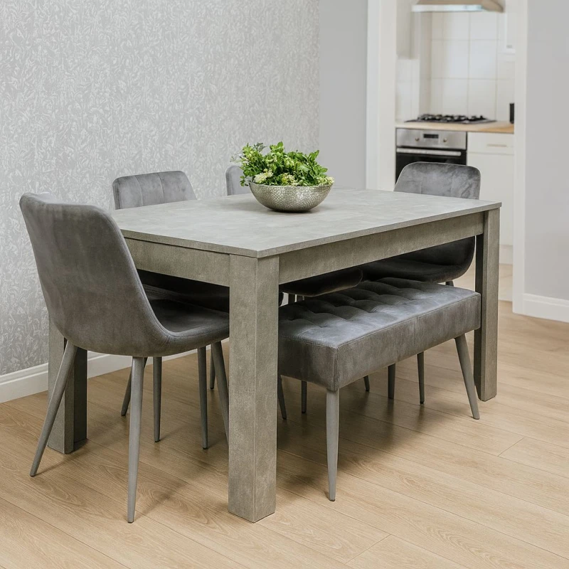 Image of KOSY KOALA KOSY KOALA Grey Wooden Dining Table Set with 4 Grey Chairs and 1 Bench Grey One Size Unisex 5061055341871