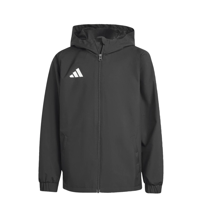 Image of adidas Kids Entrada 26 Water and Wind Resistant Rain Anorak Black/White male 7-8 Years