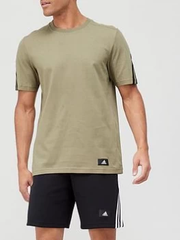 Image of adidas Future Icon 3 Stripe T-Shirt - Khaki, Size S, Men