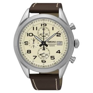 Image of Seiko SSB273P1 Analogue Quartz Stainless Steel Watch with Beige Dial & Leather Belt