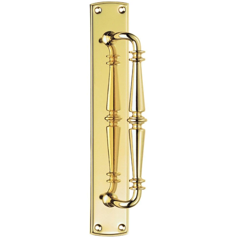 Image of Loops Cranked Ornate Door Pull Handle 380 x 65mm Backplate Polished Brass Metallics unisex