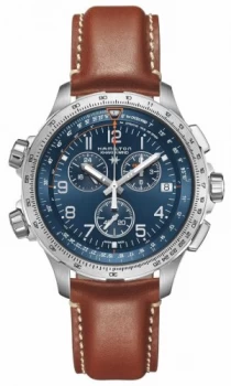 Image of Hamilton Khaki Aviation X-Wind GMT Blue Dial Brown Watch