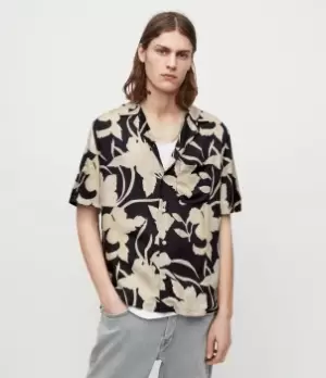 Image of AllSaints Mens Giardino Floral Shirt, Jet Black, Size: M