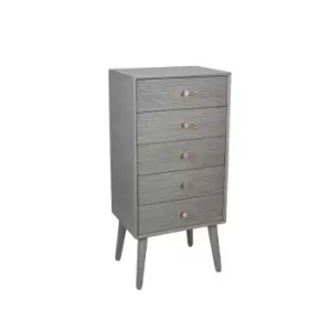 Image of Dark Grey Pine Wood 5 Drawer Tall Boy