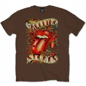 Image of Rolling Stones Tongue & Stars Brown Mens T Shirt: Small