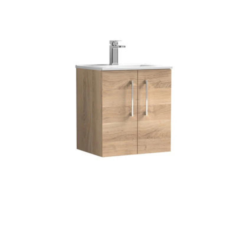 Image of Balterley Bathroom 2 Soft Close Door, Wall Hung Vanity Unit, Bleached Oak, 500mm in Brown Brown Unisex