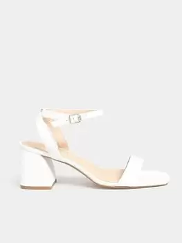 Image of Yours Wide Fit Mid Block Heel Sandal Two Strap White, Size 4E, Women