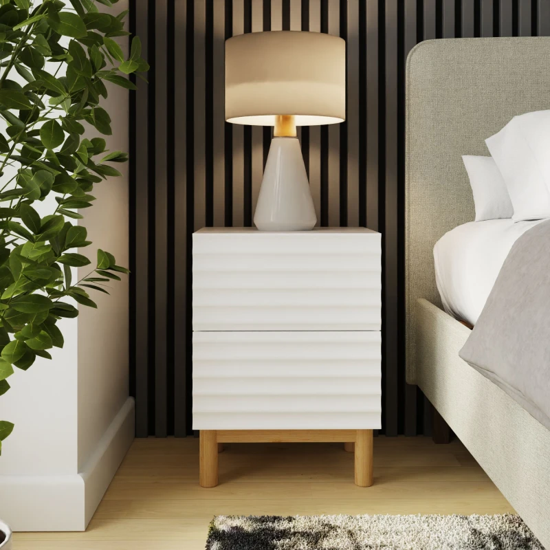 Image of GFW Karla White Ribbed 2 Drawer Bedside Table