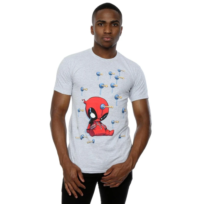 Image of Marvel Marvel Men Deadpool Cartoon Knockout T-Shirt in Grey Size: Small Grey S Male 5057068042140