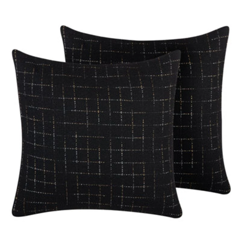 Image of Beliani Set Of 2 Decorative Cushions Bellflower 45 X 45cm Black Geometric Pattern