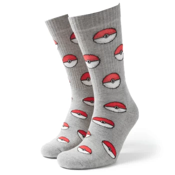 Image of Mens Pokemon Pokeball Socks - Grey - UK 4-7.5