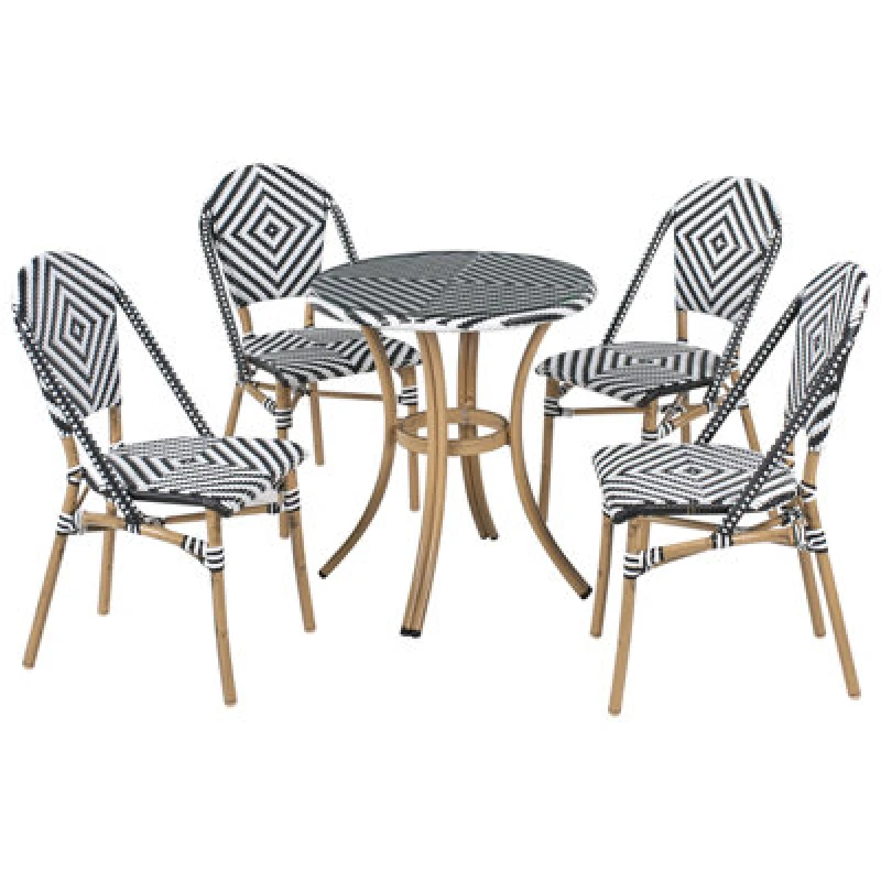 Image of Beliani Garden Dining Set 4 Seater Rifreddo Pe Rattan Black/ White