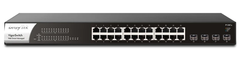 Image of Draytek DrayTek VSP1281X-K network switch Managed L2 Gigabit Ethernet (10/100/1000) Power over Ethernet (PoE) 1U Black VSP1281X-K