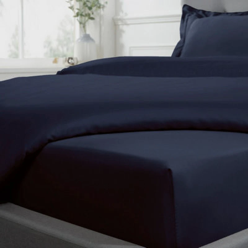 Image of Smart Living Smart Living Luxurious 300 Thread Count 100% Cotton Sateen Anti-Allergy Fitted Sheet in Navy Size: King Fitted Navy King Fitted Unisex