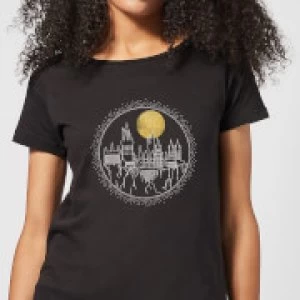 Image of Harry Potter Hogwarts Castle Moon Womens T-Shirt - Black
