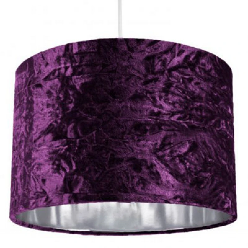 Image of Happy Homewares Modern Purple Crushed Velvet 12 Table/pendant Lampshade With Shiny Silver Inner