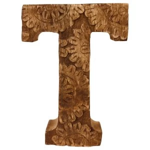 Image of Letter T Hand Carved Wooden Flower