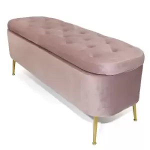 Image of FWStyle Traditional Pink Velvet Ottoman Storage Seat