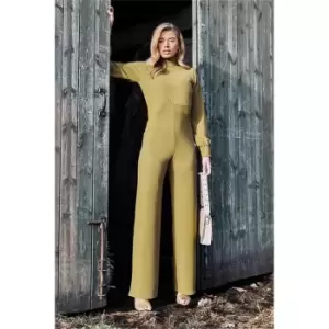Image of I Saw It First Olive Green Ribbed Wide Leg Balloon Sleeve Jumpsuit - Green