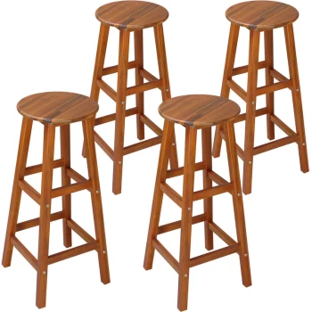 Image of Casaria - set of 4 bar stools acacia wood solid rustic 150kg resilient bar stool counter stool kitchen stool outdoor kitchen bar