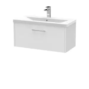 Image of Hudson Reed Juno 800mm Wall Hung Single Drawer Vanity & Mid-Edge Basin - White Ash