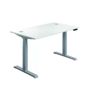 Image of Jemini Sit/Stand Desk with Cable Ports 1600x800x630-1290mm White/Silver KF809975