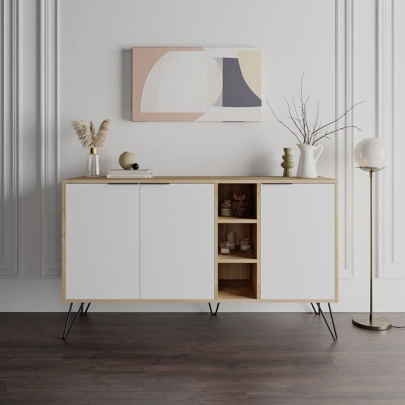Image of DECORTIE Decortie Clara Console Sideboard Display Unit - Oak / White M.K.20985.3