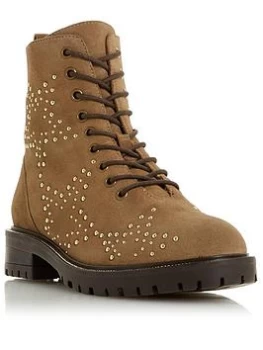 Image of Dune London Prentice Nubuck Studded Star Embellished Lace Up Ankle Boots - Taupe, Size 4, Women