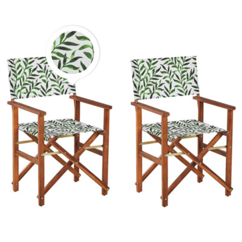 Image of BELIANI Beliani - Set of 2 Garden Chairs Dark Acacia Wood Grey Leaf Pattern Folding Cine 312031